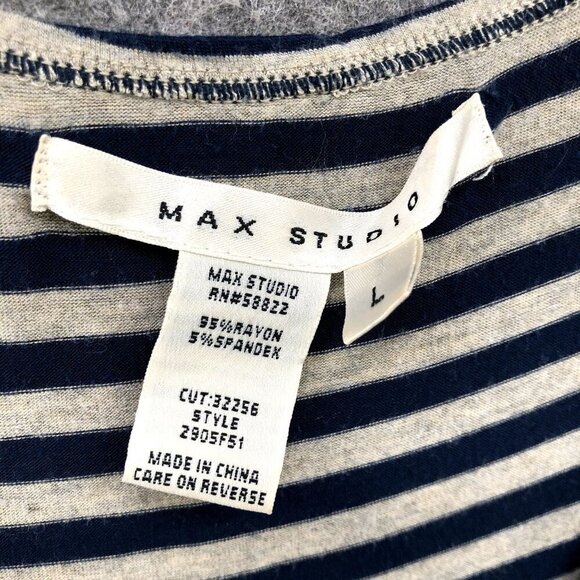 Max Studio Midi Tank Dress Size Large L Gray Blue Stripe Jersey Knit Scoop Neck - Picture 5 of 7